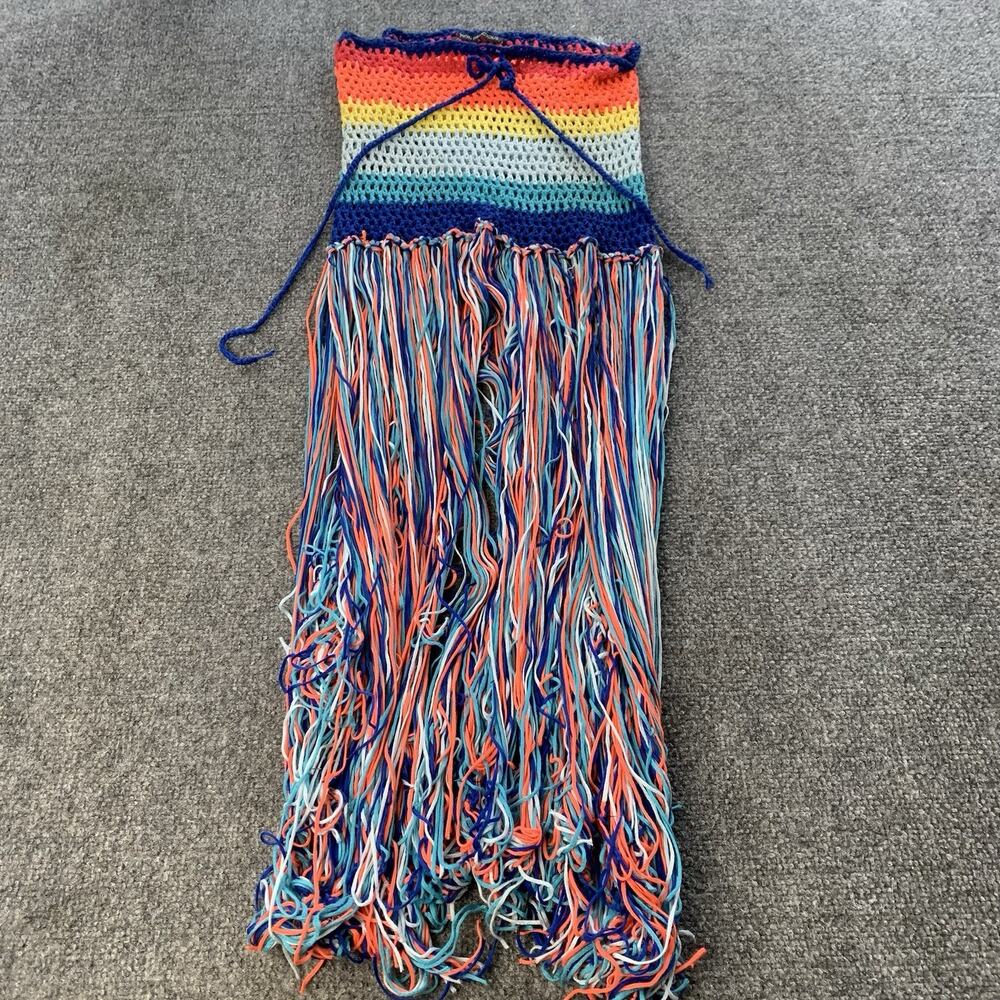 Hot & Delicious Rainbow Fringe Beachy Vibe Crochet Skirt Colorful Women’s Small
